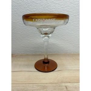 Vintage Cazadores Tequila Hand Blown Margarita Glass Amber Color Base And Rim